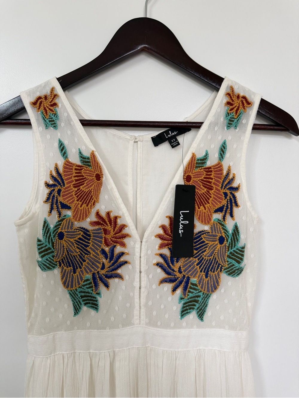 Lulu's Cream Floral Embroidered V-Neck Dress
